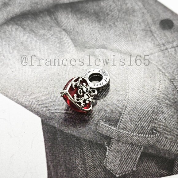 Pandora Mickey & Minnie Mouse Kiss Red Murano Glass Dangle Charm - Picture 3 of 4